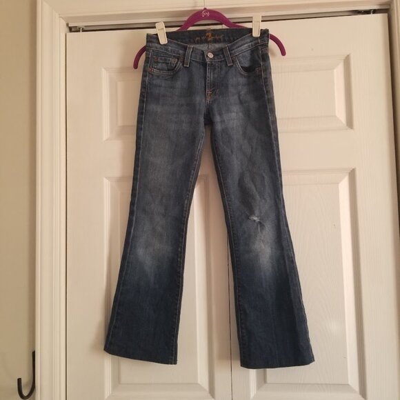 7 for All Mankind Women's Jeans 24 Blue Bootcut Y2K Medium Dark Wash - Picture 1 of 6